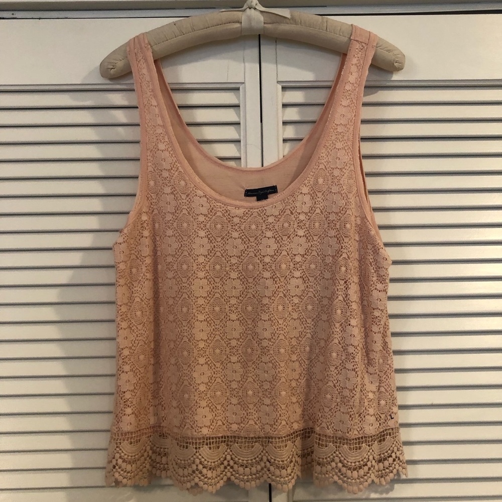 American Eagle Outfitters Tank size lg blush cotton knit lace